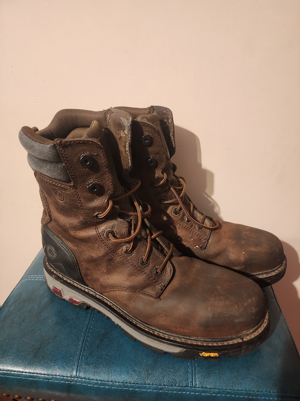 Justin Boots Brown Leather Lace-Up Work Boots with Gray Collar